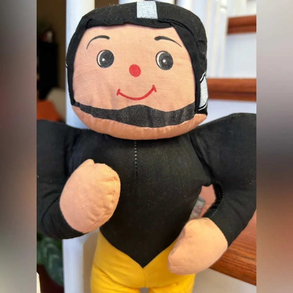 Vintage Plush 1960s Football Player Black Gold 21
